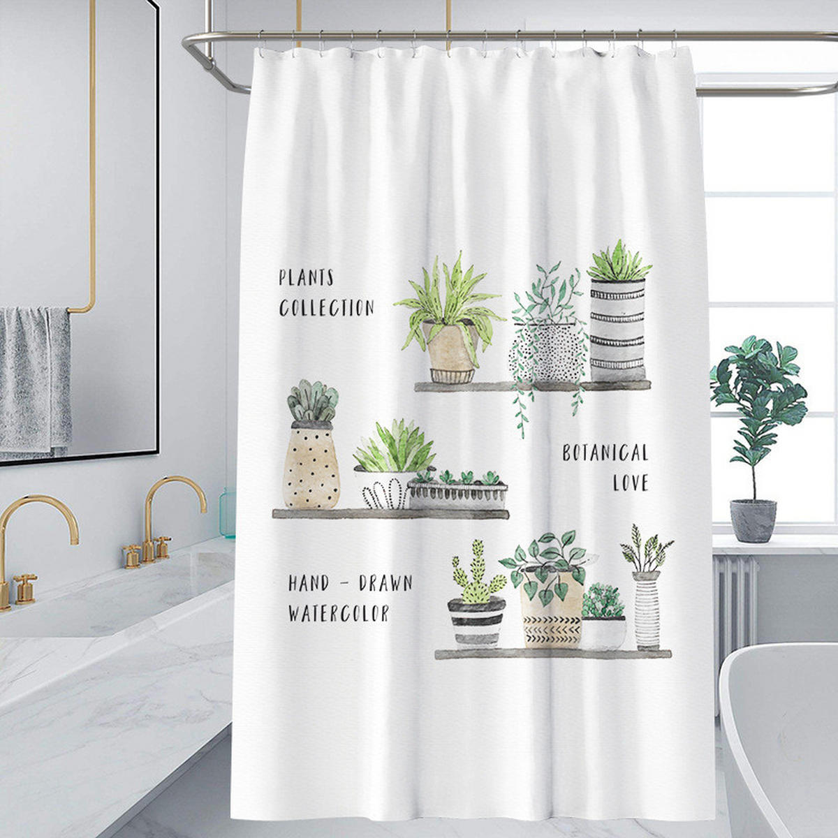 DUSCHVORHANG Pflanzen Muster 180 x 180 cm wasserdicht schimmelresistent fürs Badezimmer - Weiß, Textil (180/180cm) - MCBOSON