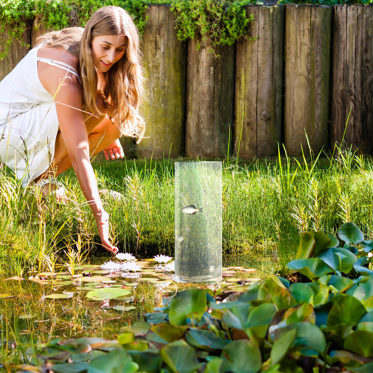 FISCHSÄULE - Transparent, Kunststoff/Metall (22/22/87cm) - Relaxdays