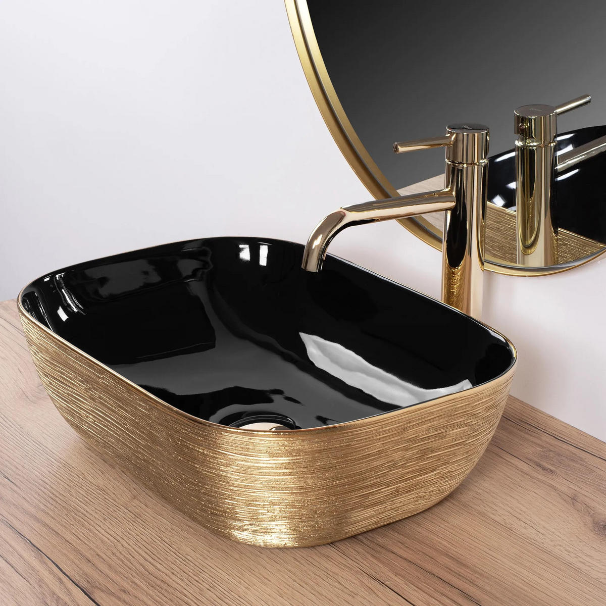 AUFSATZWASCHBECKEN BELINDA BLACK BRUSH GOLD 46,5/33,5/13,5 cm - Goldfarben, Keramik (46.5/13.5/33.5cm) - REA