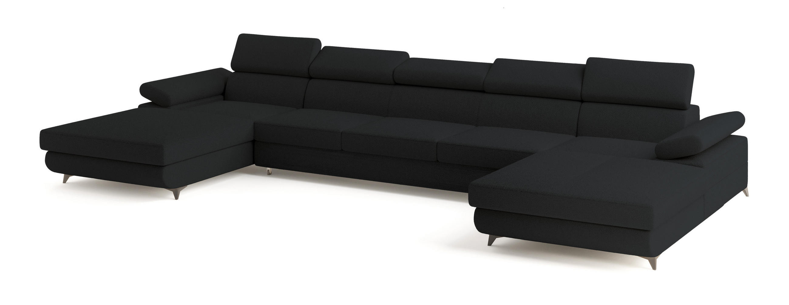 WOHNLANDSCHAFT VIVENTE Schwarz Boucle-Stoff mit Schlaffunktion - Schwarz, Holz (410/89/190cm) - MASSENO