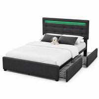 POLSTERBETT 140/200 mit Bettkasten, LED und Matratze in Grau - Grau, Holzwerkstoff/Textil (140/200cm) - EVRYAE