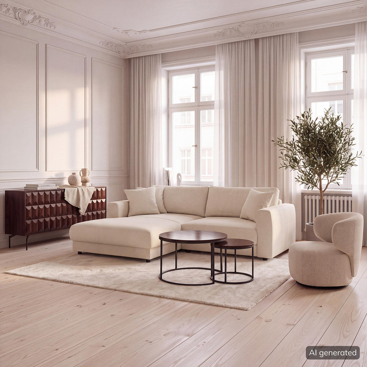 ECKSOFA mit Longchair - Beige/Schwarz, Holz/Kunststoff (238/183cm) - home24