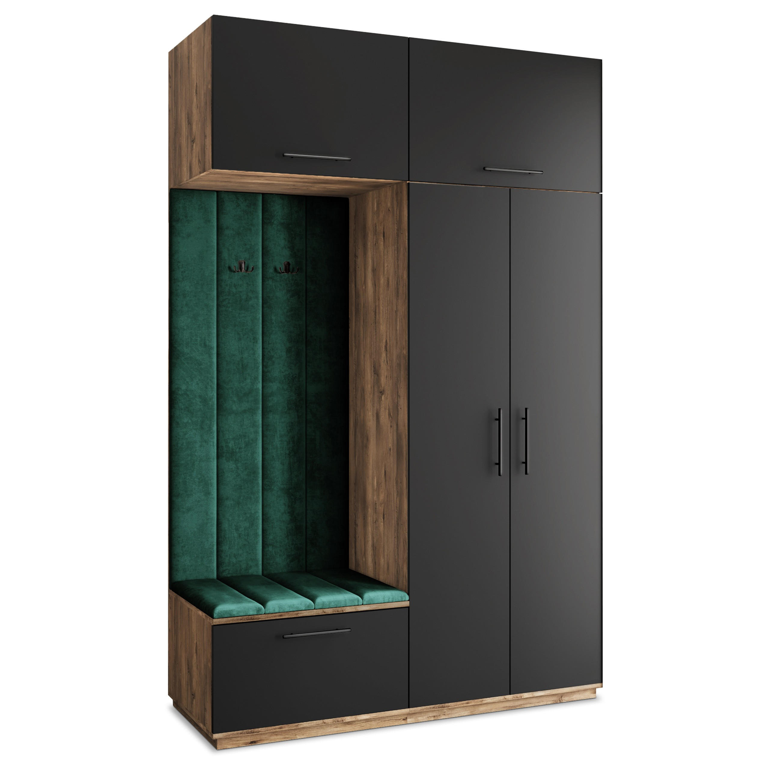 Masseno Garderobenschrank Eiche, Schwarz, Grün 150x240x60 cm