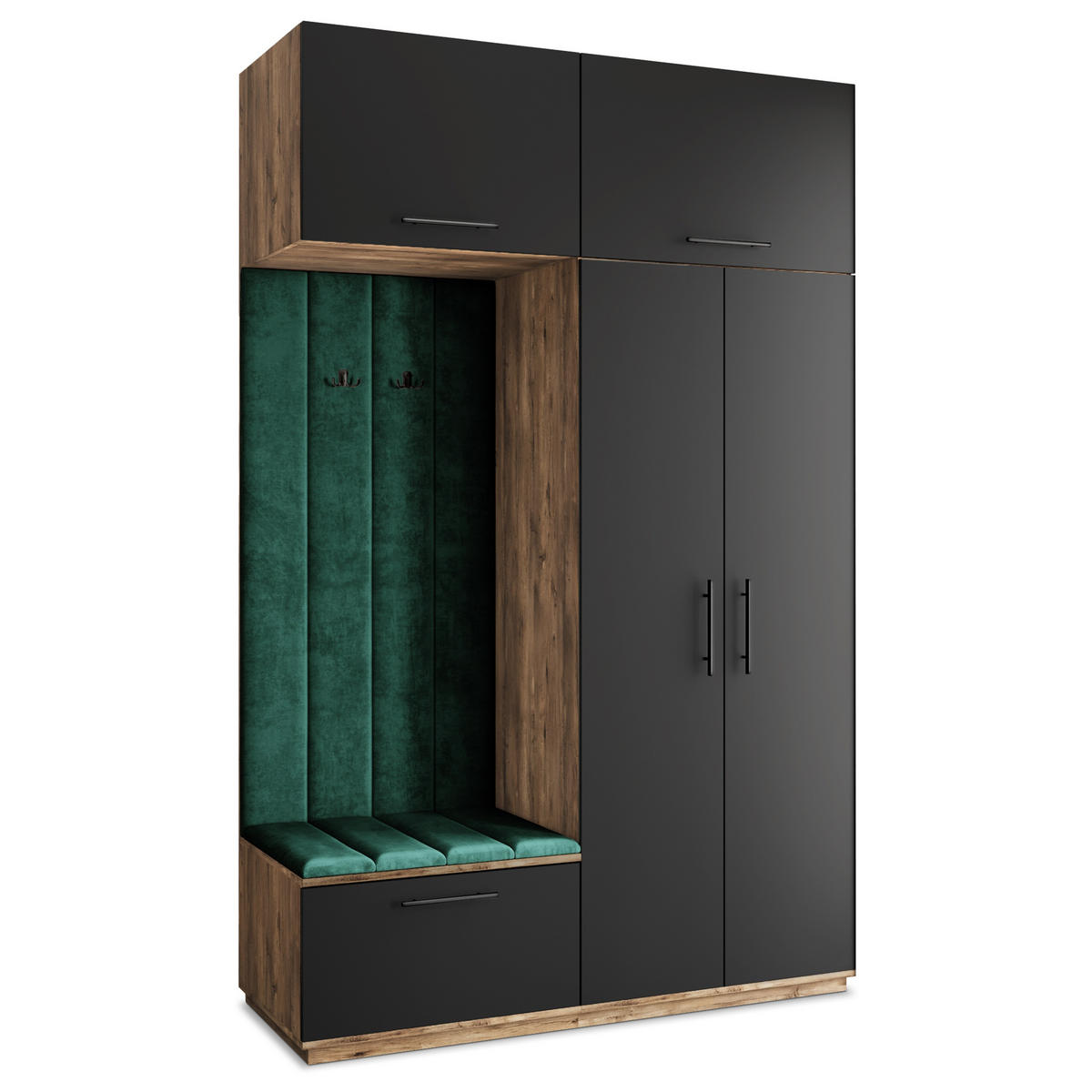 GARDEROBENSCHRANK REMA 150/240/60 cm Modern Garderobe-Set Eiche Lefkas - Eichefarben/Schwarz, Holzwerkstoff (150/240/60cm) - MASSENO