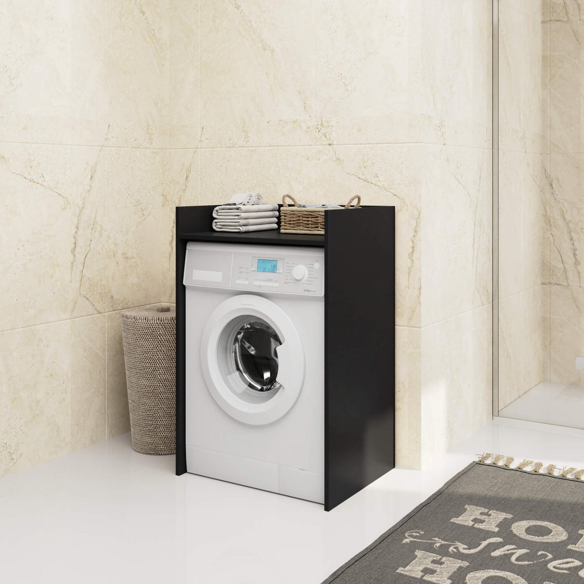 WASCHMASCHINENSCHRANK FIN, 50x64x98 cm, Schwarz - Schwarz, Holz (64/98/50cm) - Milordbikes