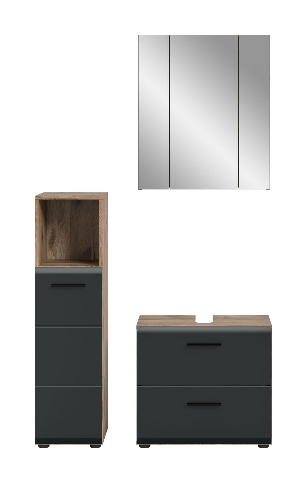 BADEZIMMER Alba 3-tlg. (B/H/T: ca. 105/185/30 cm) in Nox Oak /schwarz matt - Eichefarben, Holz (105/185/30cm)