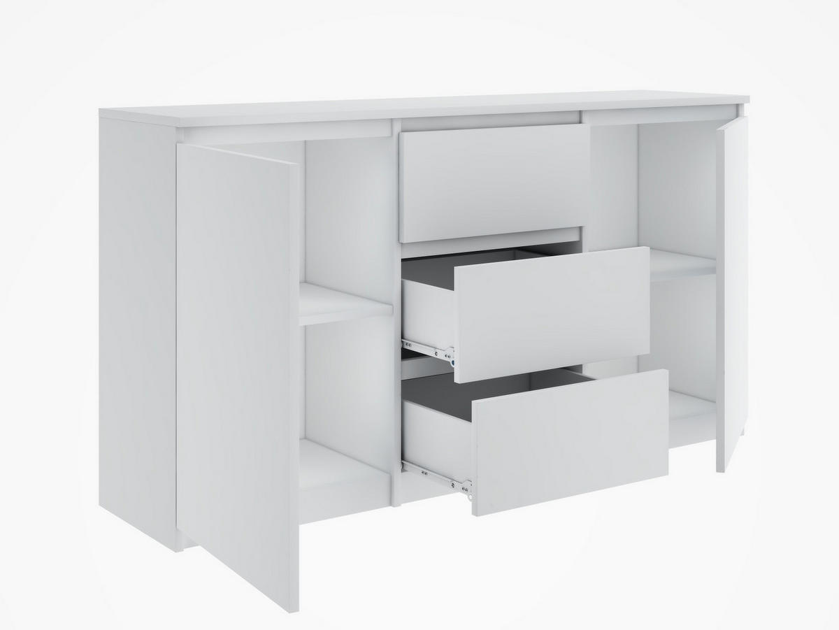 KOMMODE Weiß 120 cm – Sideboard mit 2 Türen und 3 Schubladen - Weiß, Holzwerkstoff (120/76/35cm) - EMIX24