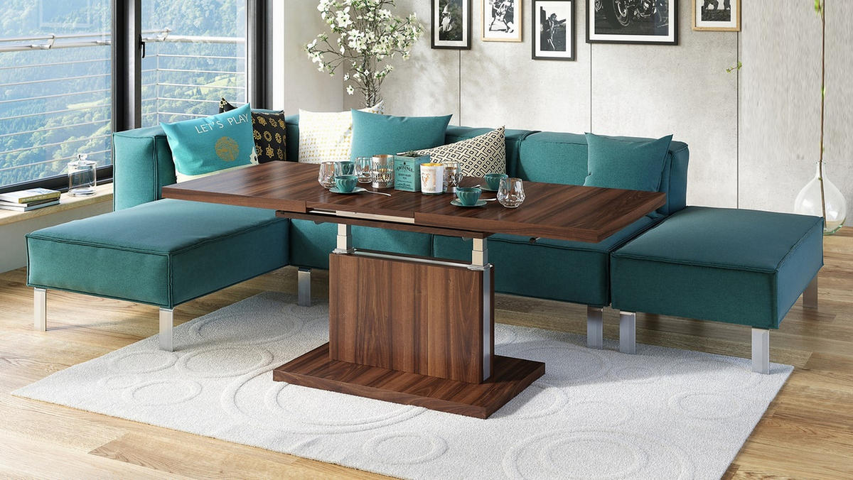 COUCHTISCH rechteckig Nussbaum ausziehbar höhenverstellbar - Nussbaumfarben, Holzwerkstoff (80/120/56cm) - designimpex