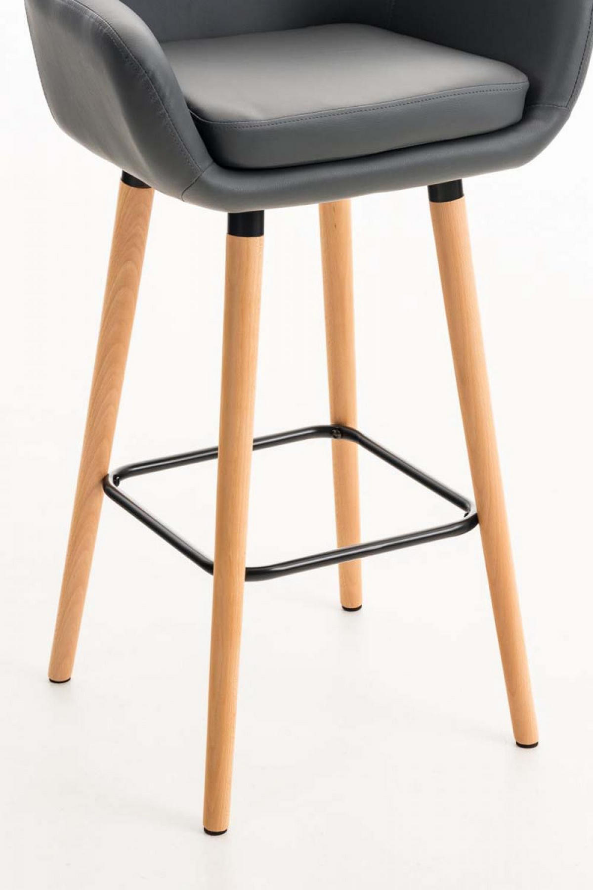 BARHOCKER Lederlook grau - Eukalyptusholzfarben/Grau, Holz/Textil (55/99/46cm) - CLP