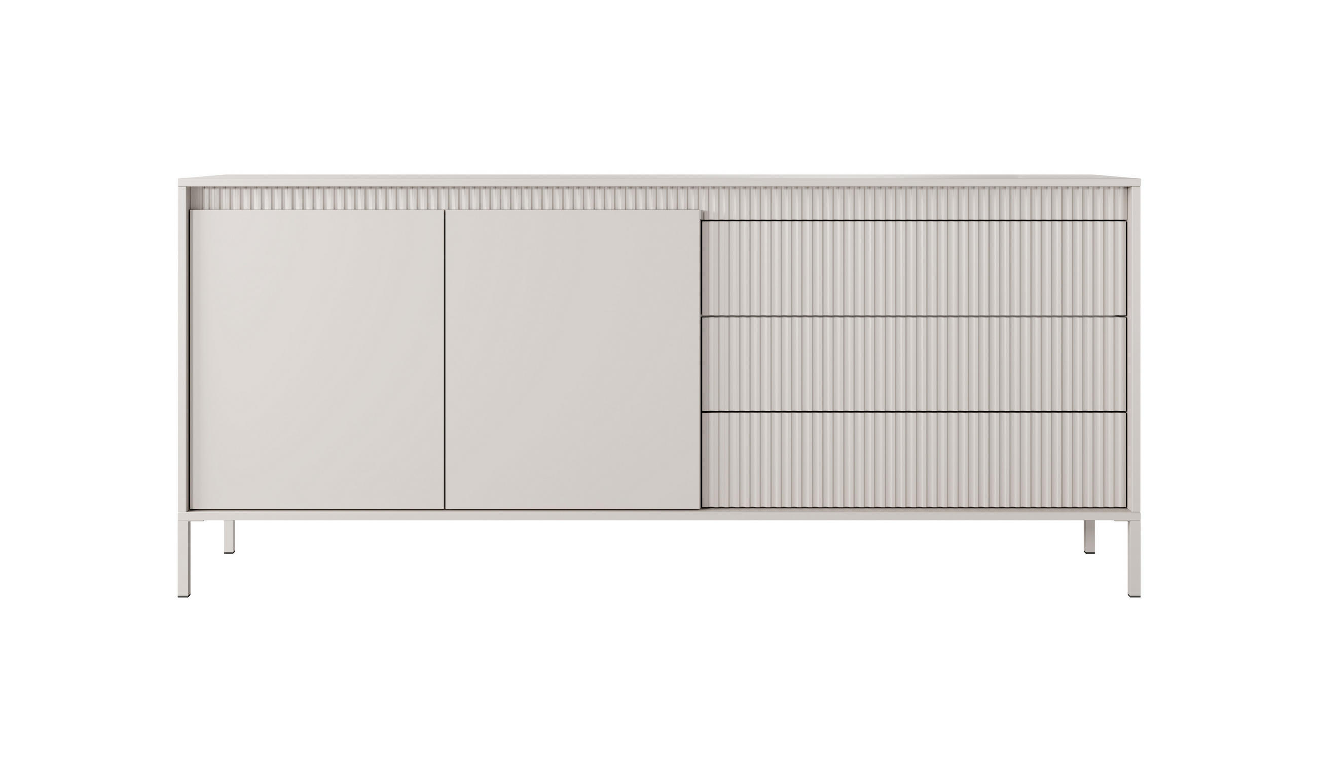 ​KOMMODE SENSO 2D3S, Geriffelte MDF-Fronten, Push-to-Open, Metallfüße, 187x81,4x39,5 cm - Beige - Beige/Creme, Holz/Holzwerkstoff (187/82/40cm) - DomoHome