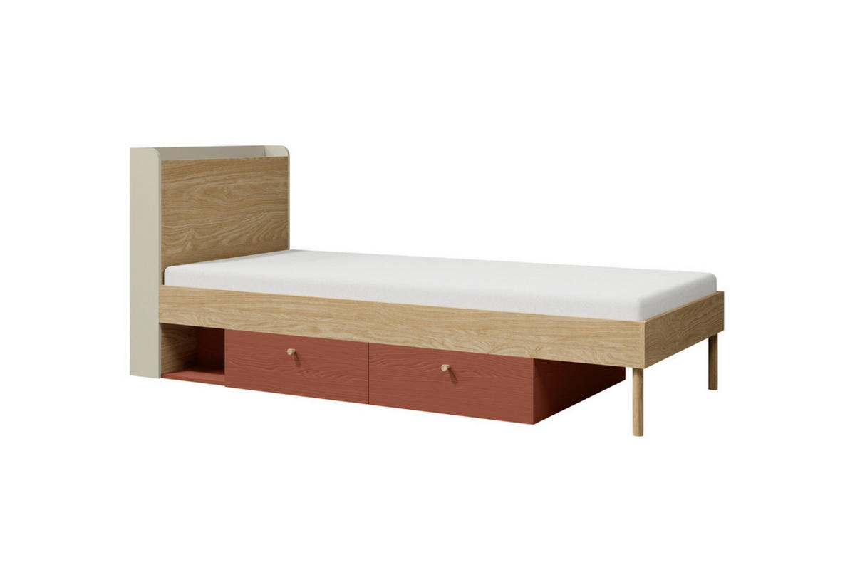 JUGENDZIMMER-SET YOGI B 7-teilig in Graubeige / Geölte Eiche / Koralle - Greige/Koralle, Holzwerkstoff (427/185/217cm) - Deine Möbel 24