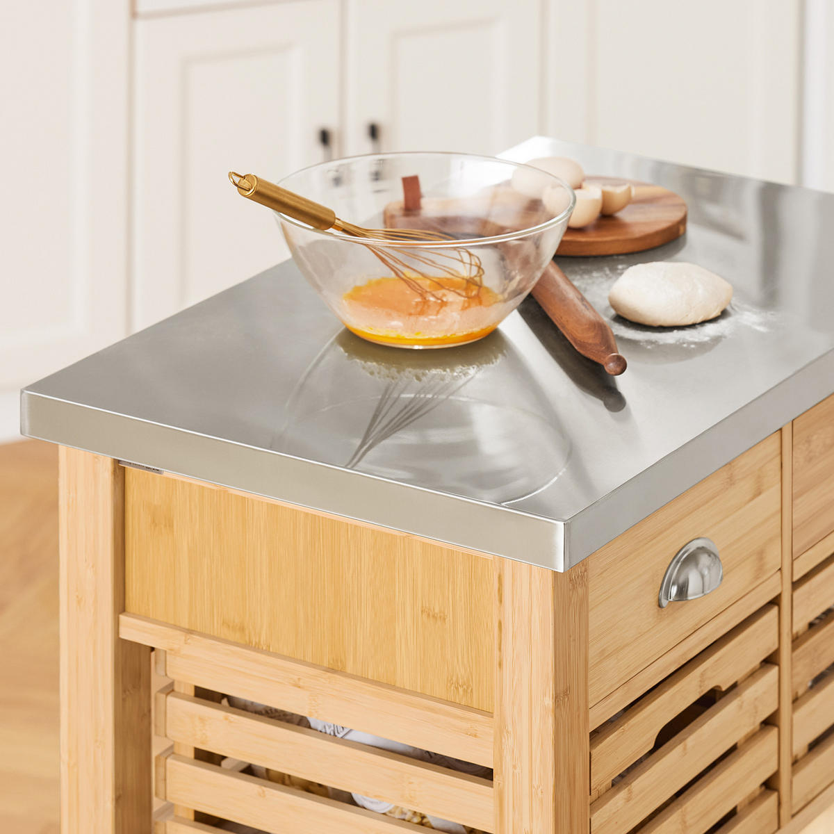 KÜCHENWAGEN Bambus Edelstahl - Naturfarben, Holzwerkstoff (73/93/46cm) - SoBuy