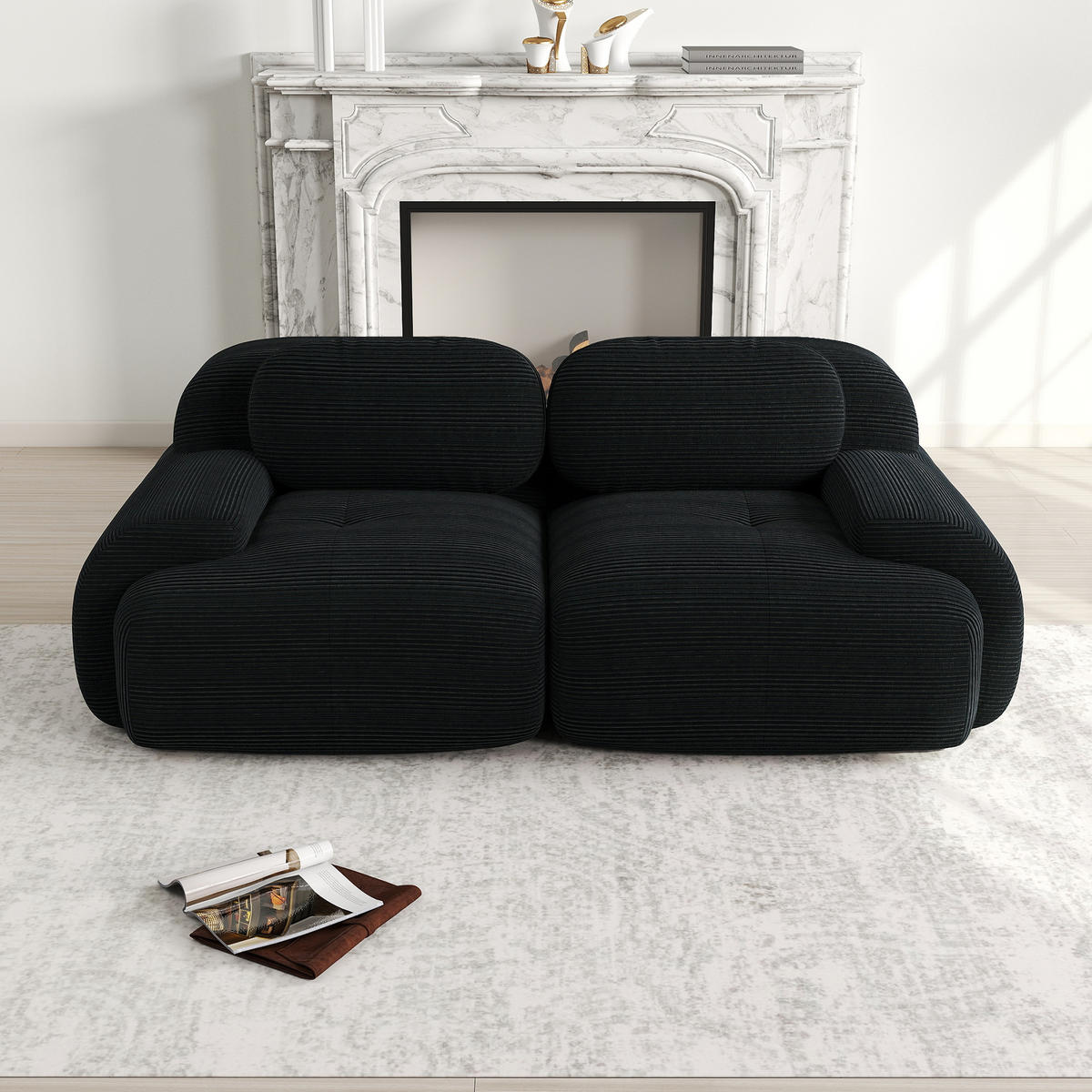 SOFA 2-Sitzer 208/103/75 cm Schwarz - Schwarz, Textil (103/75/208cm)