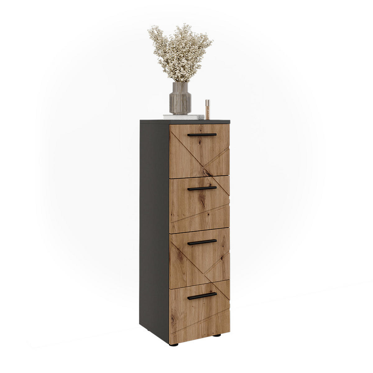 MIDISCHRANK Irma Anthrazit/Artisan 30 x 95 cm mit 4 Schubladen - Anthrazit/Eiche Artisan, Holzwerkstoff (30/95/30cm) - Vicco