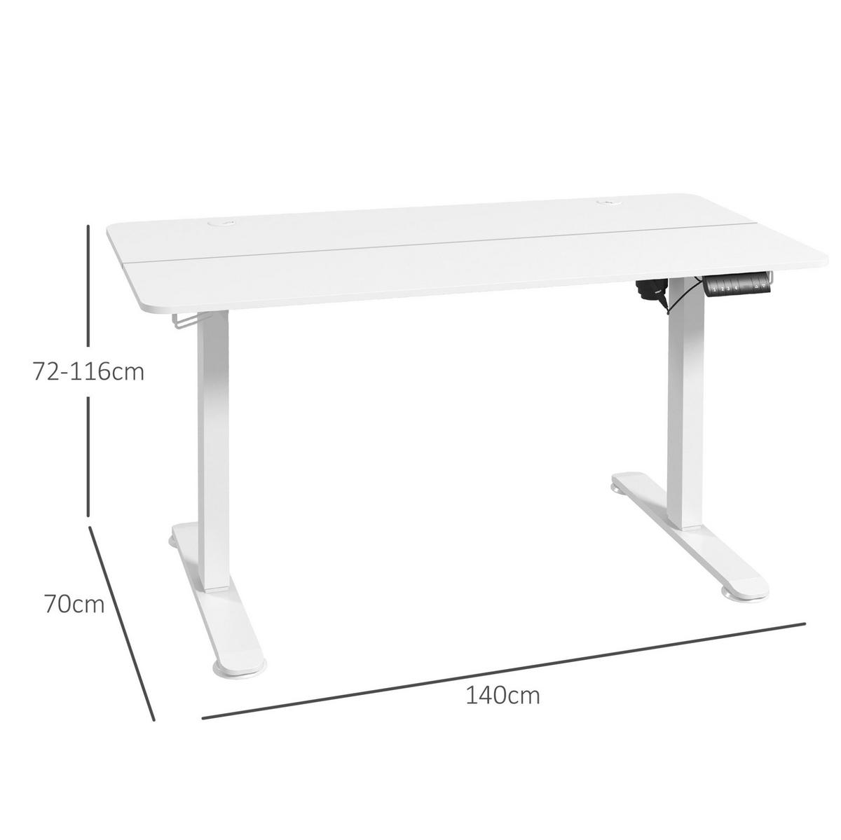 SCHREIBTISCH höhenverstellbar 140 x 70 cm elektrisch Weiß - Weiß, Holz (140/70/116cm) - Meubliv
