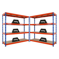 SCHWERLASTREGAL Rhino 2er-Set 200x200x60 cm 4 Spanplatten-Ebenen 8mm Fachlast 500 kg Blau/Orange - Blau/Orange, Metall (400/200/60cm) - PROREGAL