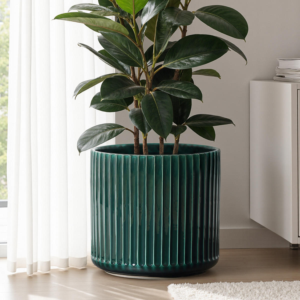 BLUMENTOPF Keramik Dunkelgrün Grün und Weiß Ø35.5xH33 cm - Grün, Keramik (33.5cm)