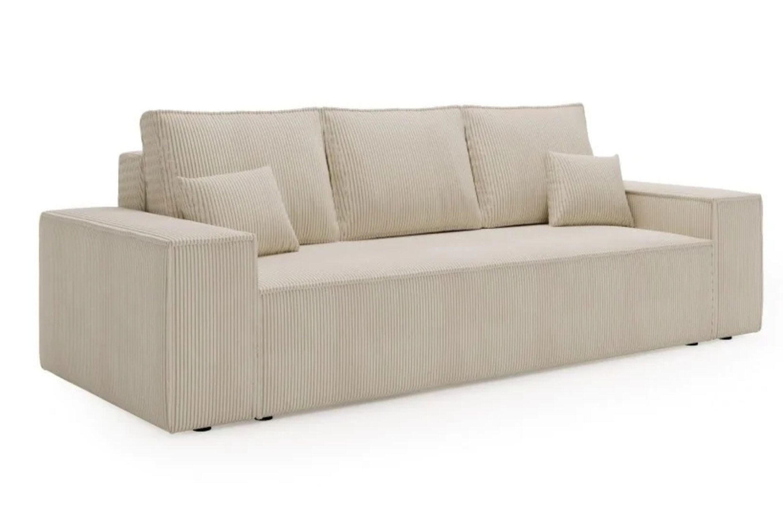 SCHLAFSOFA AGA, Sofa mit Schlaffunktion und Bettkasten, Farbe: Beige, Cordstoff - Beige, Textil (256/94/97cm) - Sepro Meble