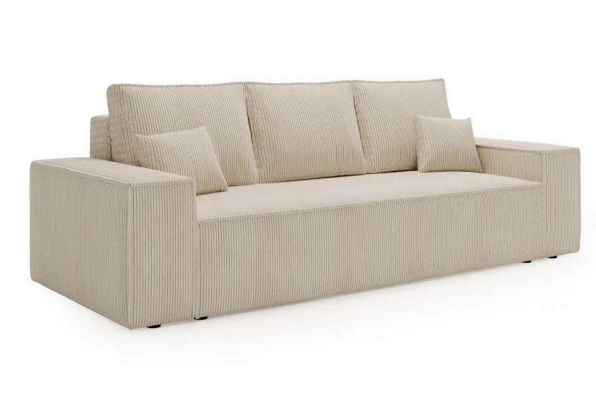 SCHLAFSOFA AGA, Sofa mit Schlaffunktion und Bettkasten, Farbe: Beige, Cordstoff - Beige, Textil (256/94/97cm) - Sepro Meble