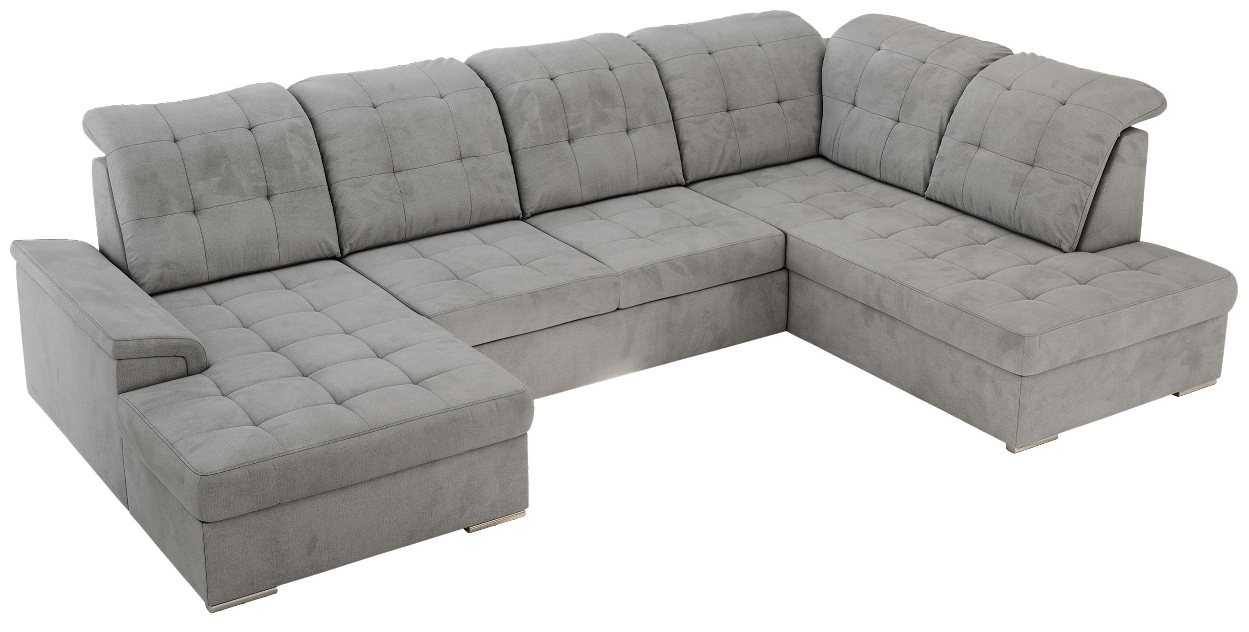 WOHNLANDSCHAFT MADRITO U - Hellgrau Velorus - Rechts - Silberfarben/Hellgrau, Textil/Metall (323/89/204cm) - MKS