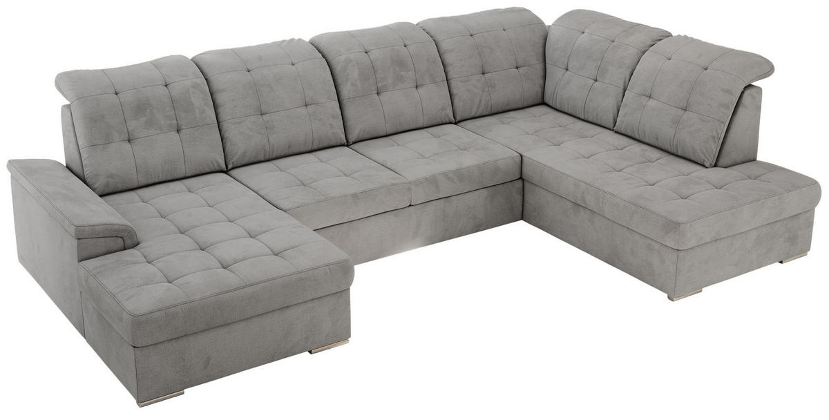 WOHNLANDSCHAFT MADRITO U - Hellgrau Velorus - Rechts - Silberfarben/Hellgrau, Textil/Metall (323/89/204cm) - MKS