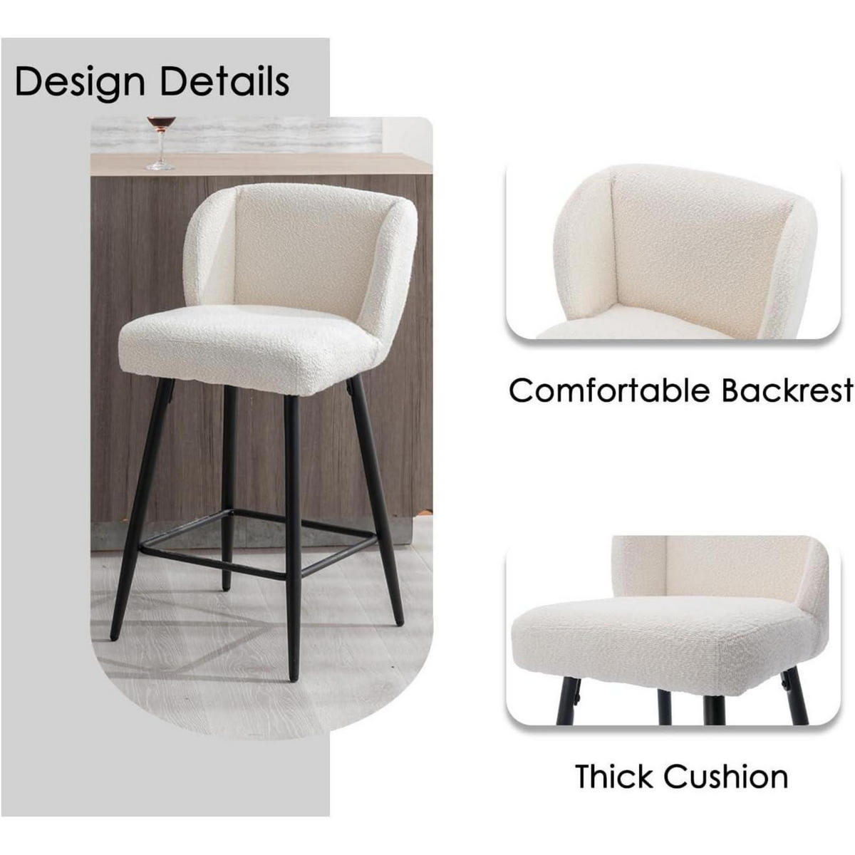 BARHOCKER 4er Set Kunstfell Weiß Metallfüße - Weiß, Textil (49/93/52cm)