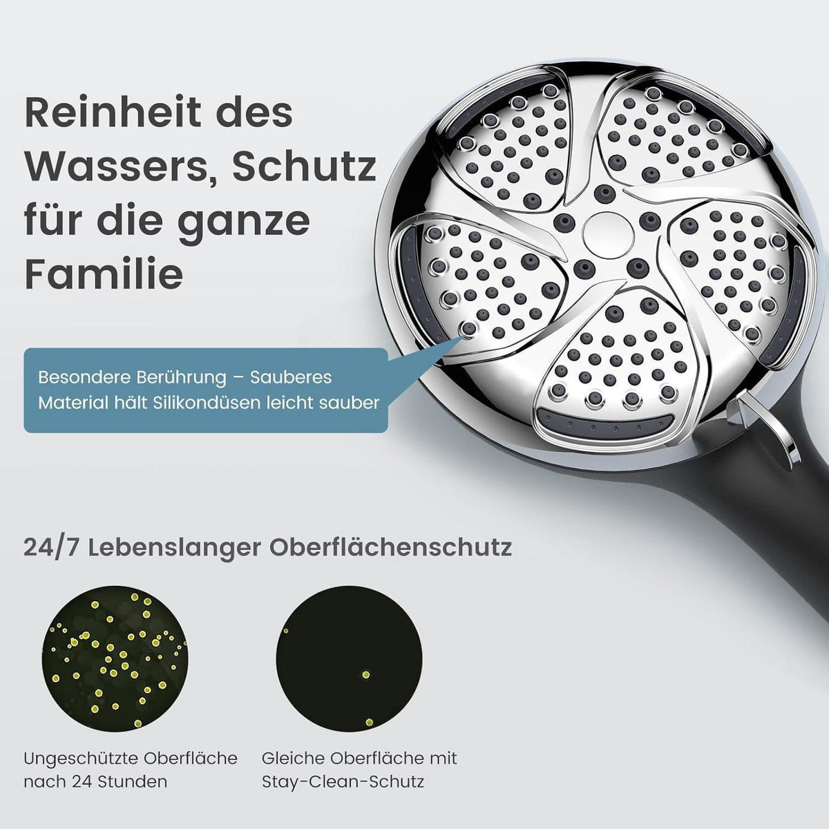 HANDBRAUSE mit Schlauch 7 Strahlarten Schwarz - Schwarz, Kunststoff (13.5/12.7/31cm)