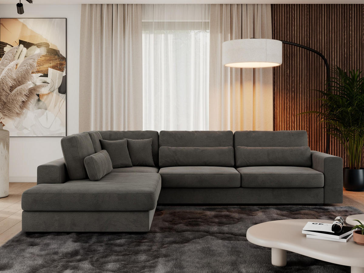 ECKSOFA Savona Dunkelgrau Velvet - links - Dunkelgrau/Schwarz, Kunststoff/Textil (316/249cm) - MKS