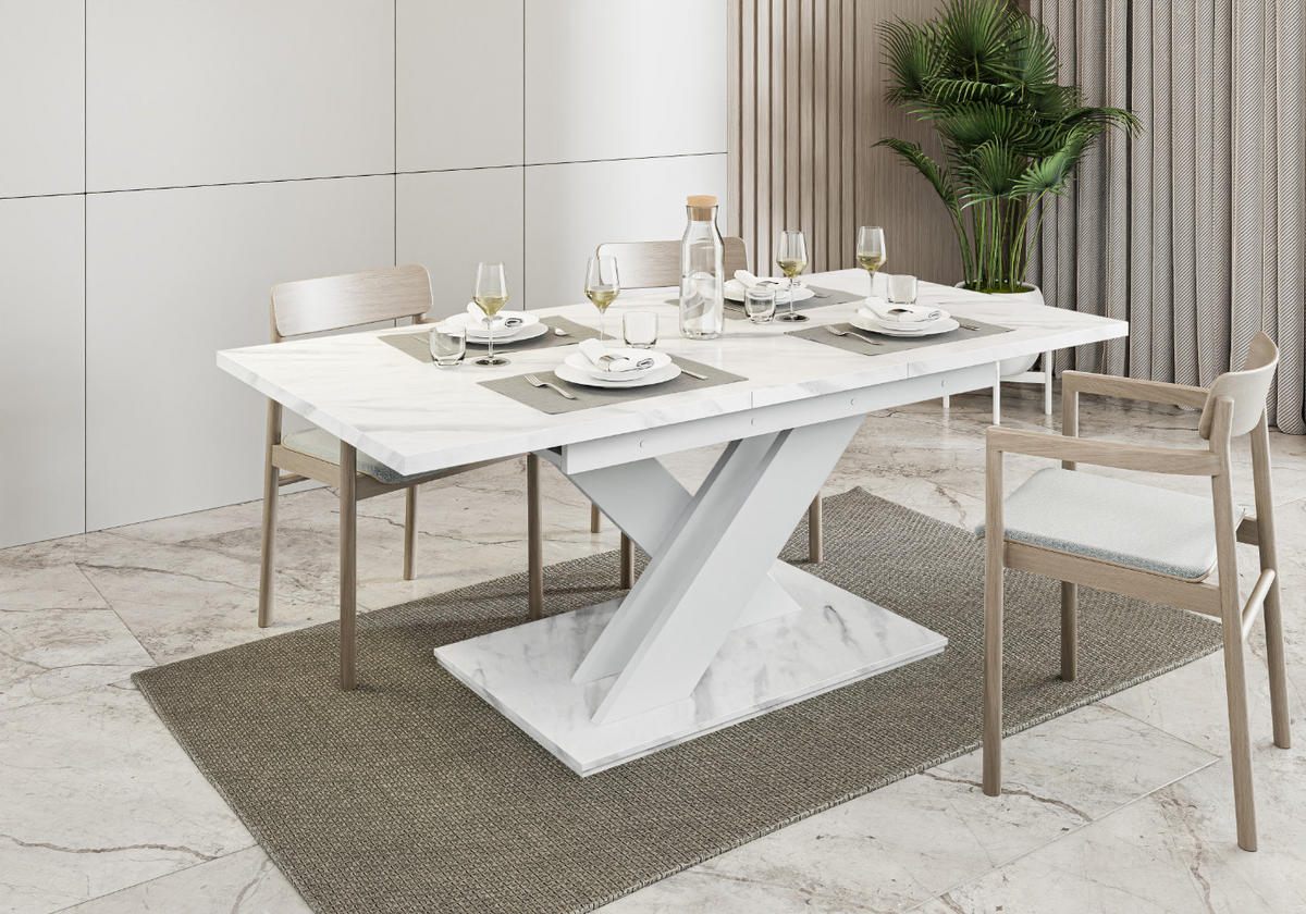 ESSTISCH Ausziehbar 140-180 cm Weiß Marmor-Optik - Weiß, Holzwerkstoff (180/80/75cm) - Home Collective