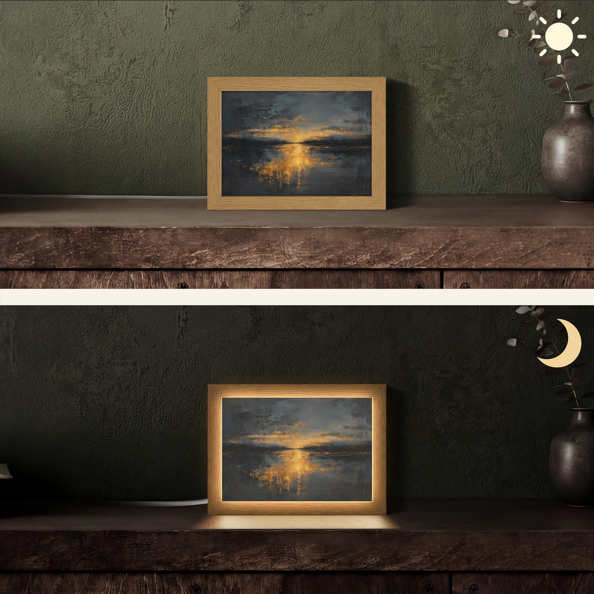 TISCHLEUCHTE Goldene Reflexion auf dem Wasser 20x15 cm - Beere, Holzwerkstoff (8/20/15cm) - OnlyWow