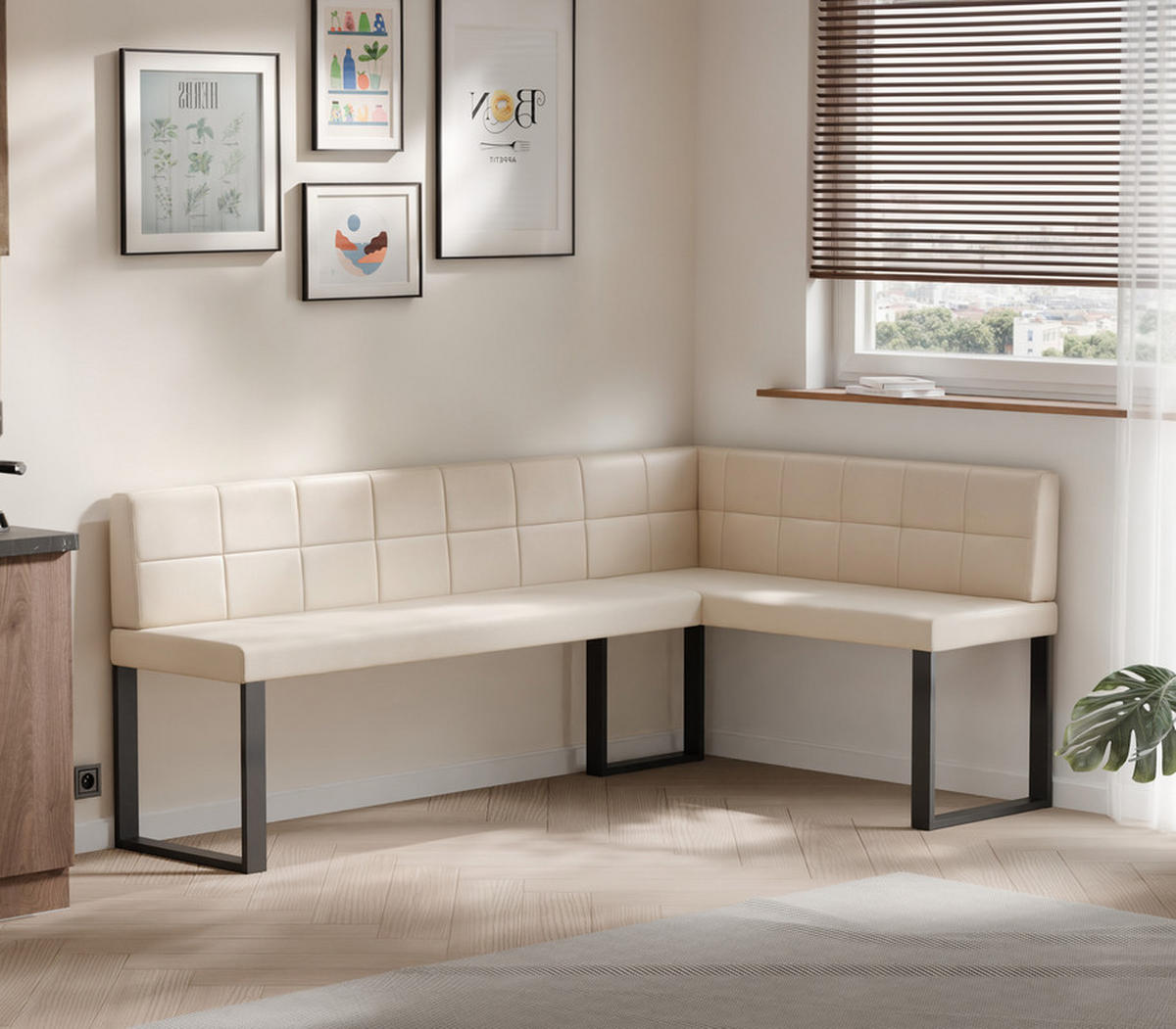 ECKBANK rechts SANA U Kunstleder gesteppt, 128/168 cm Beige - Beige, Kunststoff/Textil (128/168cm) - Idohome
