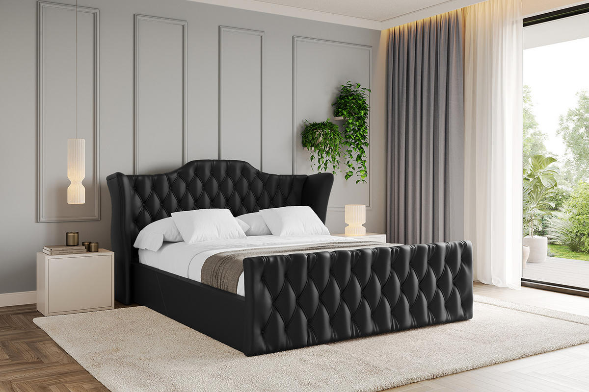 POLSTERBETT mit Bettkasten, Fußteil und Lattenrost, Boxbett mit Matratze H3/H4 - ZORAN-Z 180x200 Schwarz Kunstleder - Schwarz Hochglanz, Holzwerkstoff/Textil (180/200cm) - ALTDECOR
