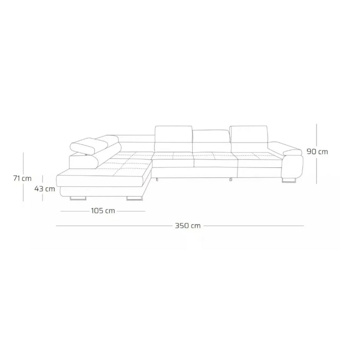 ECKSOFA WILD MAXI L Links mit Schlaffunktion 125x195 Velours Dunkelblau - Chromfarben/Dunkelblau, Holz/Textil (203/350cm) - Muffo
