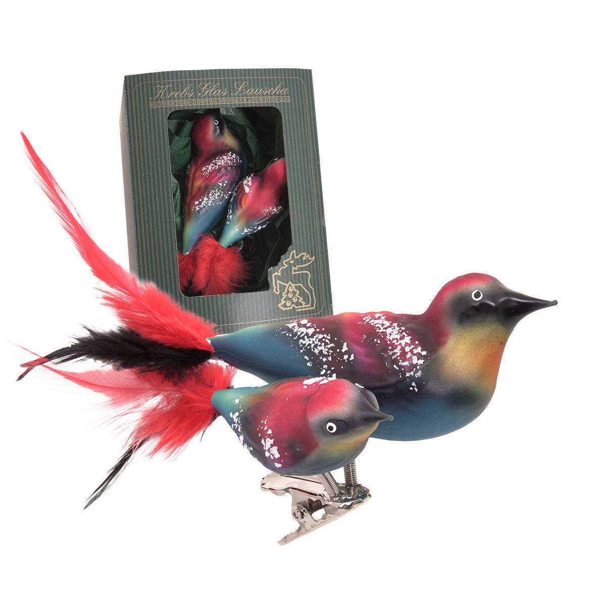 CHRISTBAUMSCHMUCK Doppelvogel Bienenfresser Mehrfarbig 9cm (Glas / 1 Stk.) - Multicolor, Glas (6/4/9cm) - Krebs Glas Lauscha