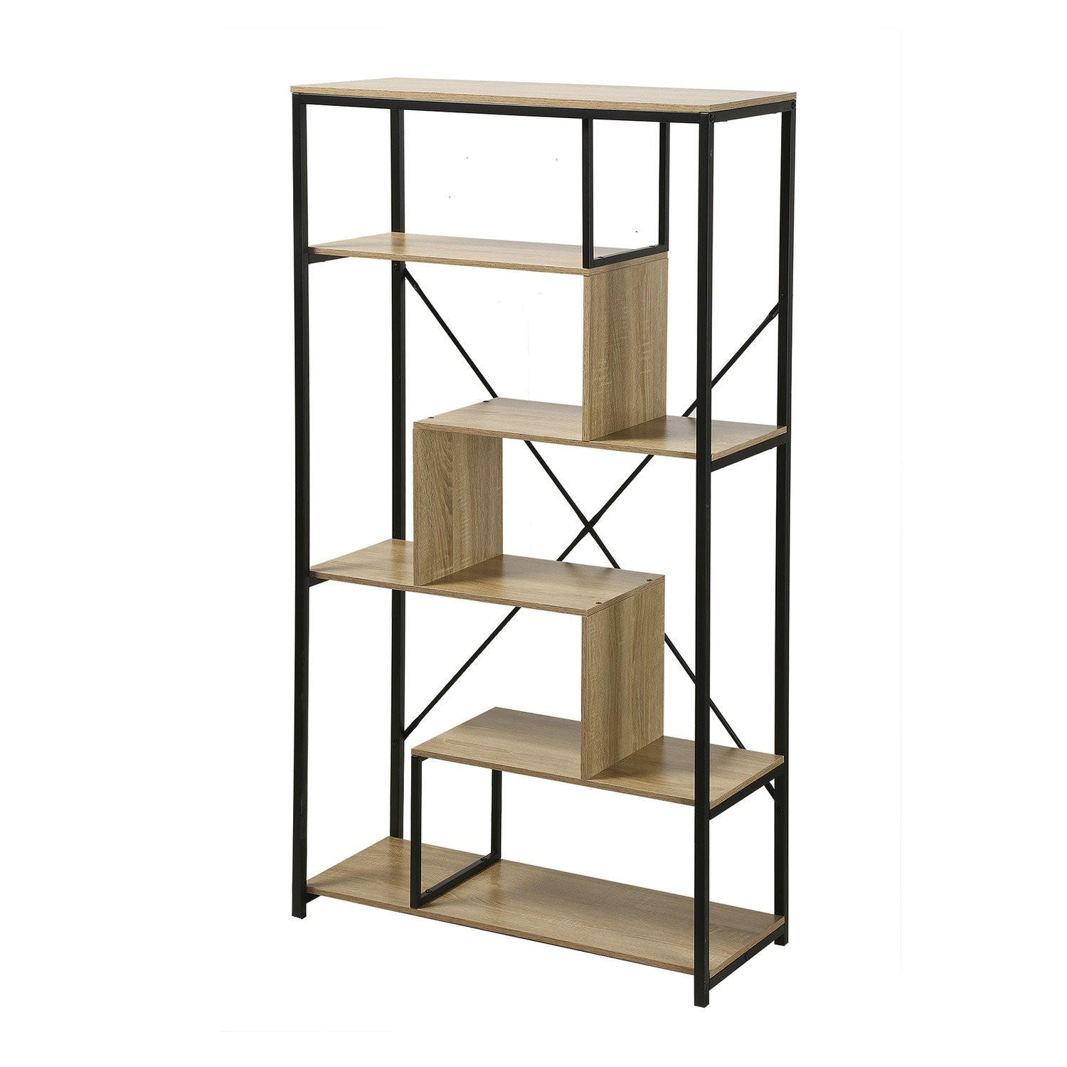 BÜCHERREGAL mit Regalen auf 6 Etagen H160 cm - Nussbaumfarben, Holzwerkstoff (34/160/84cm) - Calicosy