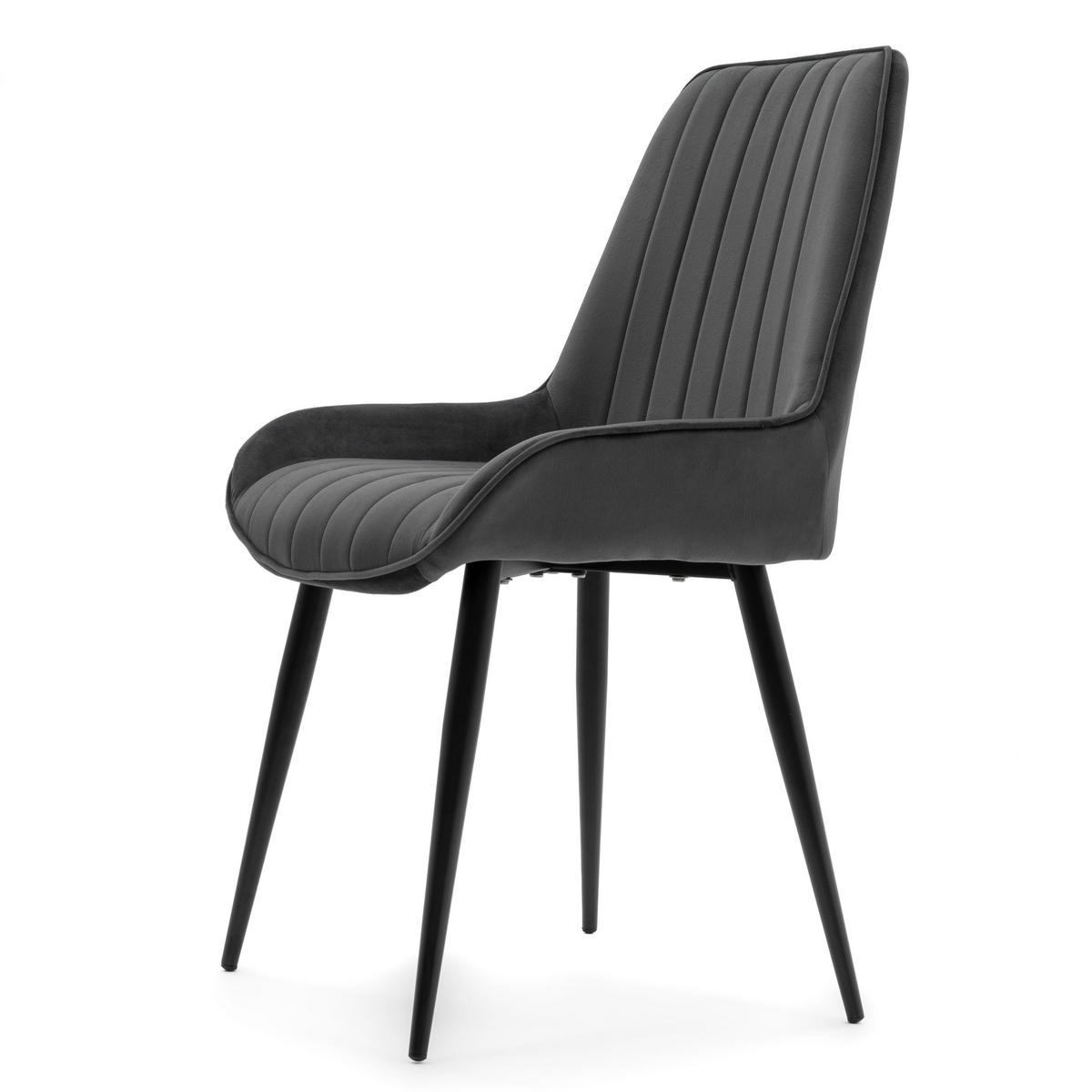 STUHL LUCA gepolstert mit Steppung - grau schwarze Beine - Samt Velours - Schwarz/Grau, Textil/Metall (51/88/50cm) - NEW HOME