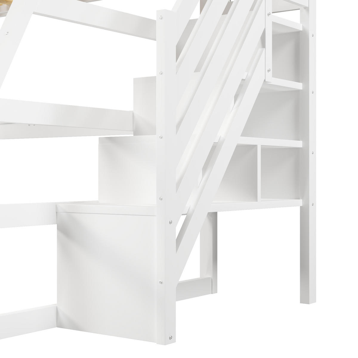 HOCHBETT 90/200 cm in Weiß Kinderbett mit Schreibtisch, Stauraumtreppe, LED und USB - Weiß, Holzwerkstoff (90/200cm) - STILVORA