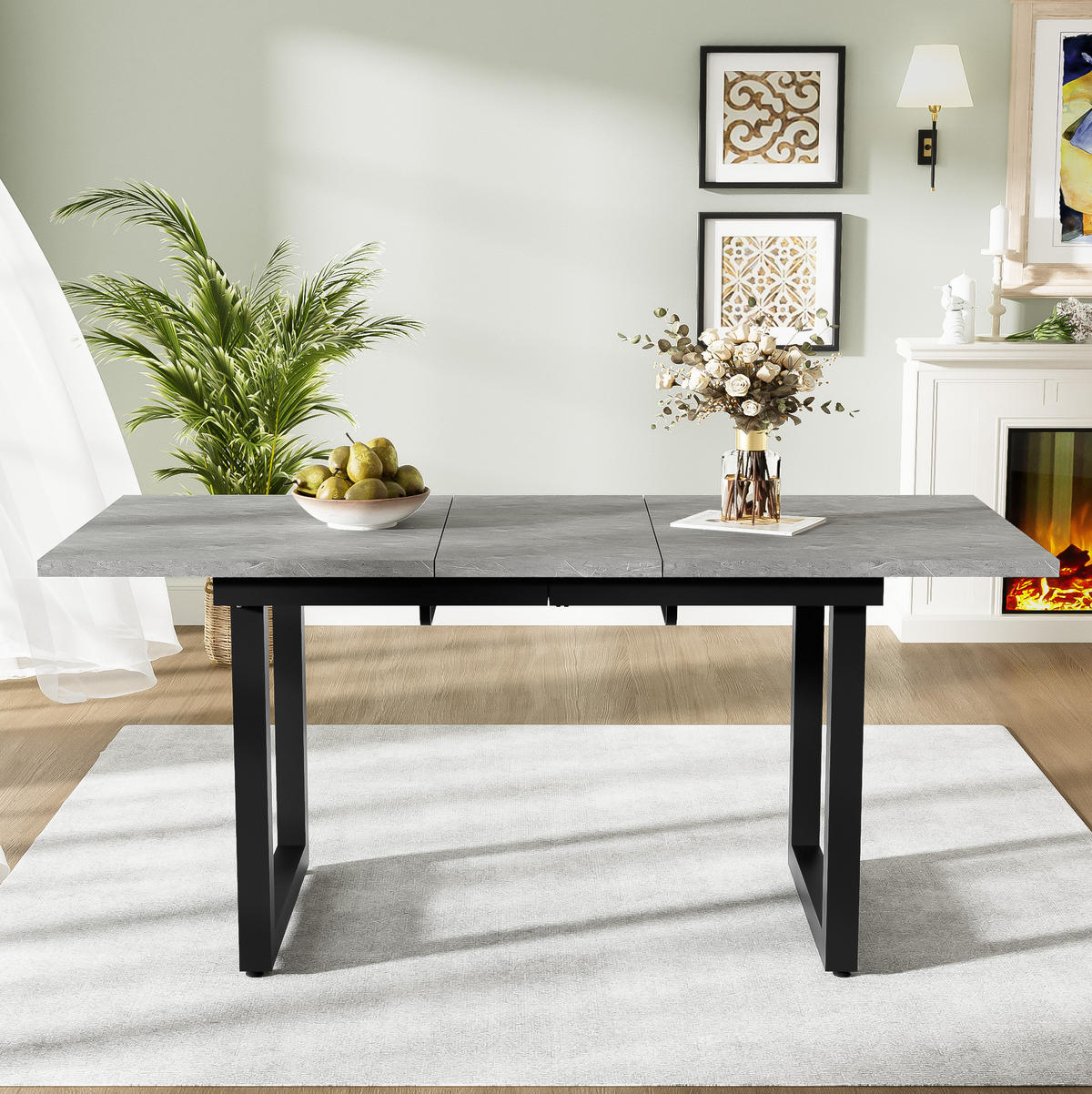 RAZTEGLJIVA jedilna miza 140/180/80/75 cm v industrijskem slogu, stabilna konstrukcija, Siva/Črna - siva, leseni material (180/80/75cm) - Redom