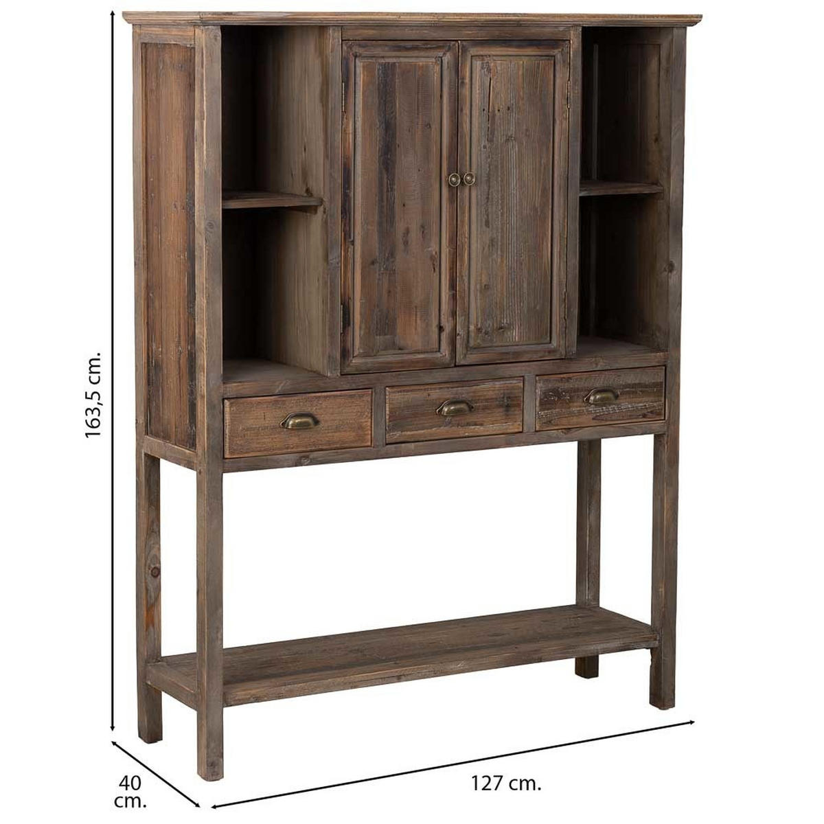 HIGHBOARD mit 2 türen und 3 schubladen 127x40x163 cm - Braun, Holz (127/136.5/40cm) - Wanderlust
