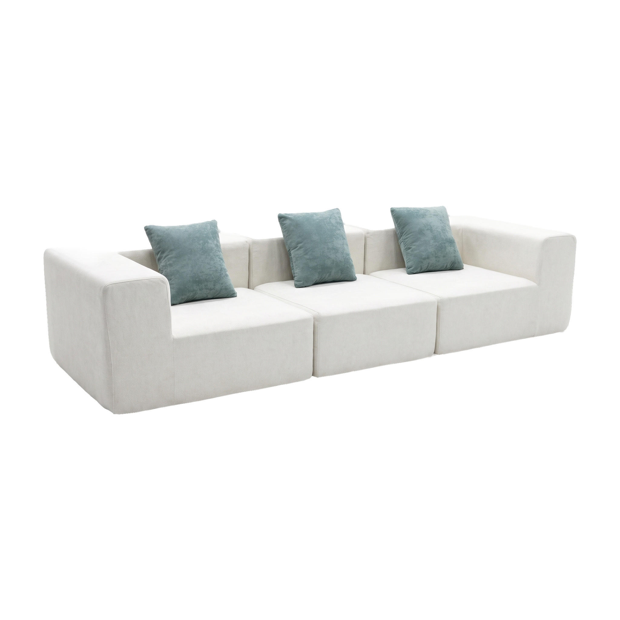 SOFA Pure 3-Sitzer - Weiß Salbei - Türkis/Weiß, Textil (300/62/100cm) - COCO Living
