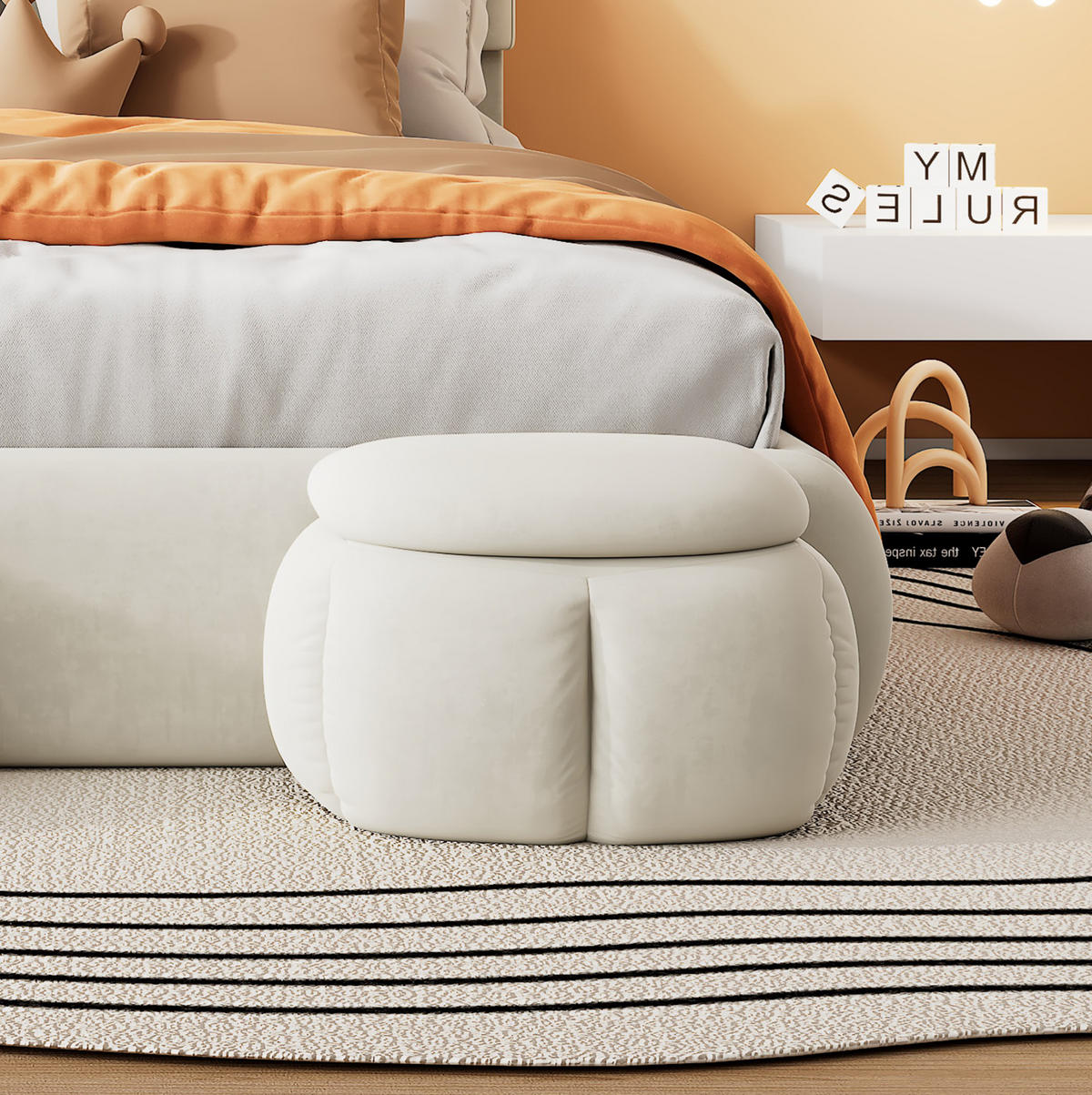 POLSTERBETT 90/200 cm Beige aus Samt mit LED-Beleuchtung - Beige, Textil (90/200cm) - OKMYHOME