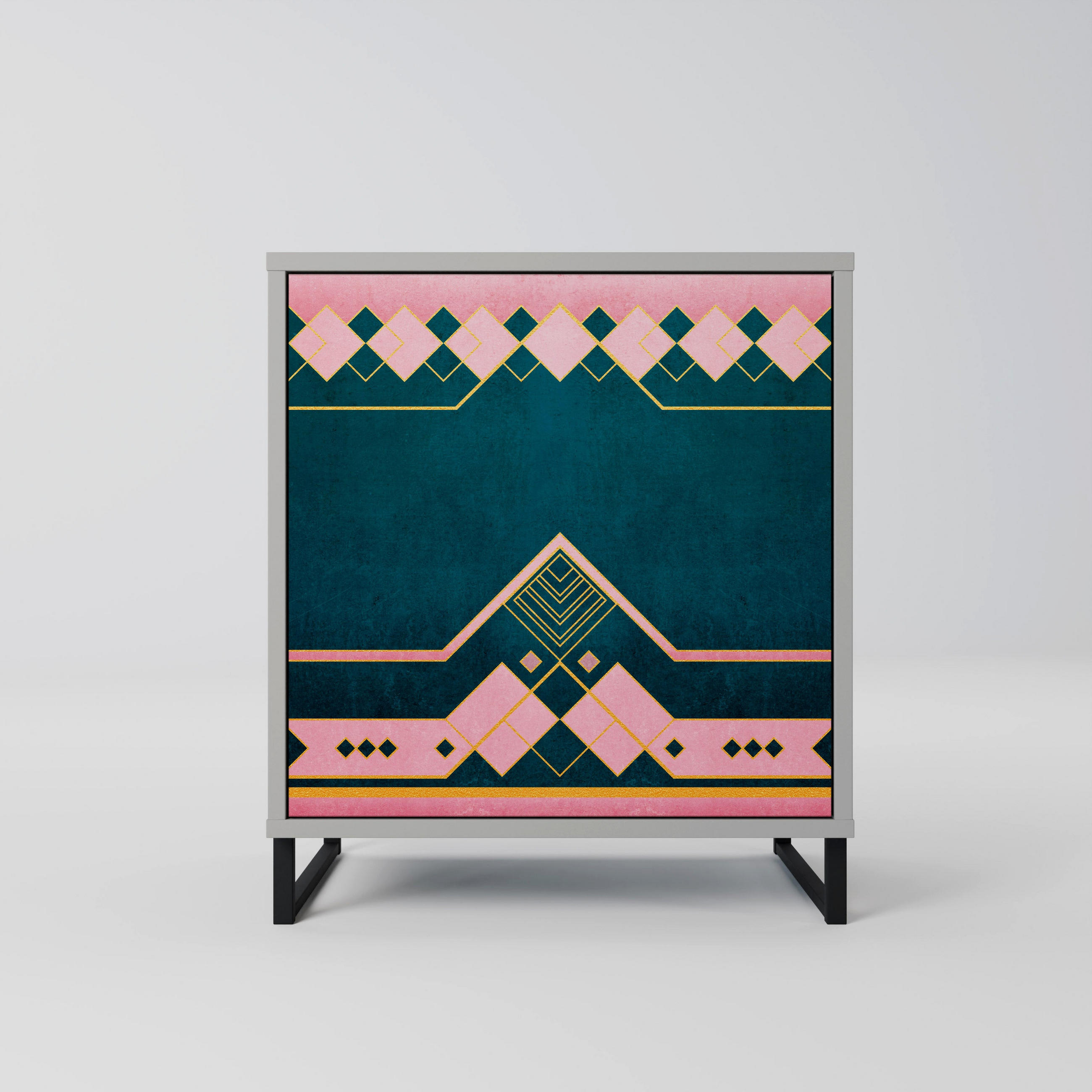 SIDEBOARD ROYAL COMPOSITION, Grau, 57,5x42x67,5 cm, Schwarze Metall-Rahmenfüße - Multicolor/Schwarz, Holzwerkstoff/Metall (57.5/67.5/42cm) - SpaceRebels