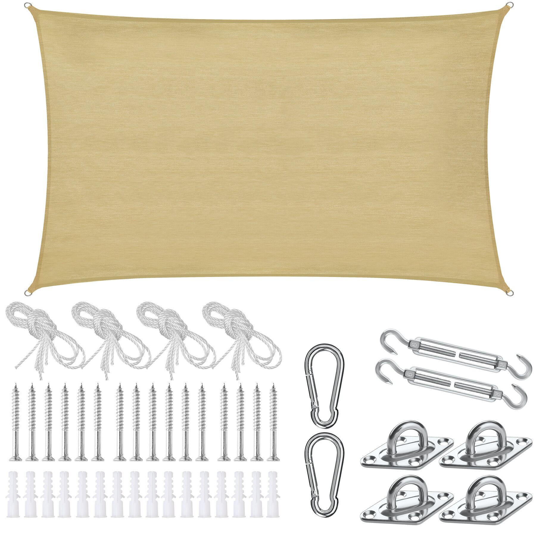 SONNENSEGEL Sunny,umfangreiches Montagematerial,Sand - Sandfarben, Kunststoff (700/500cm) - tectake