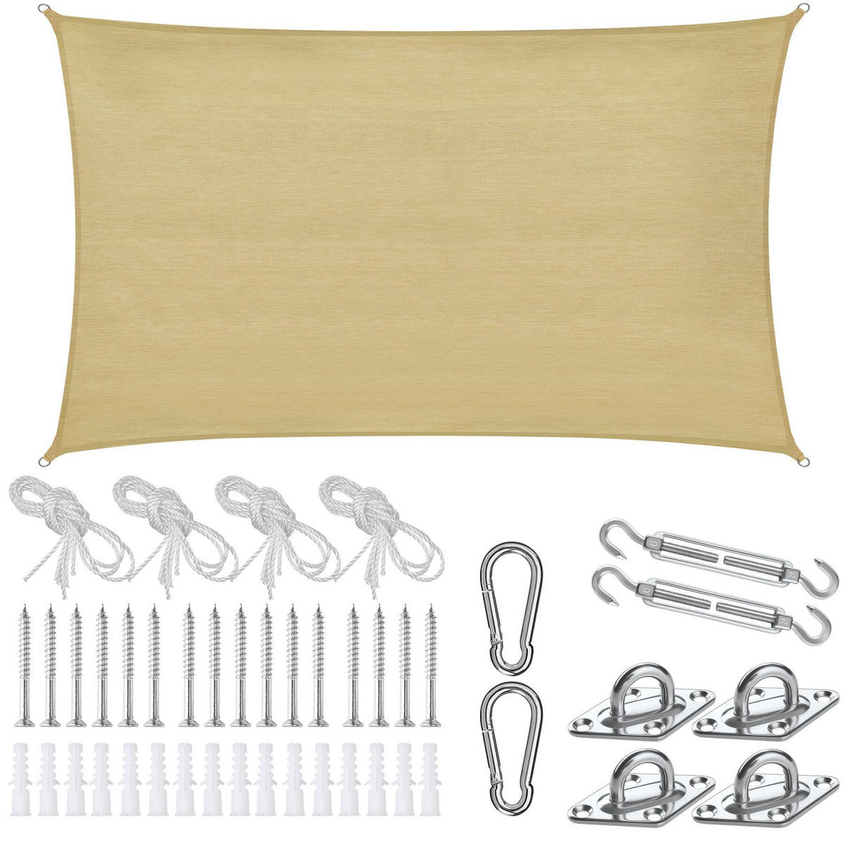 SONNENSEGEL Sunny,umfangreiches Montagematerial,Sand - Sandfarben, Kunststoff (700/500cm) - tectake
