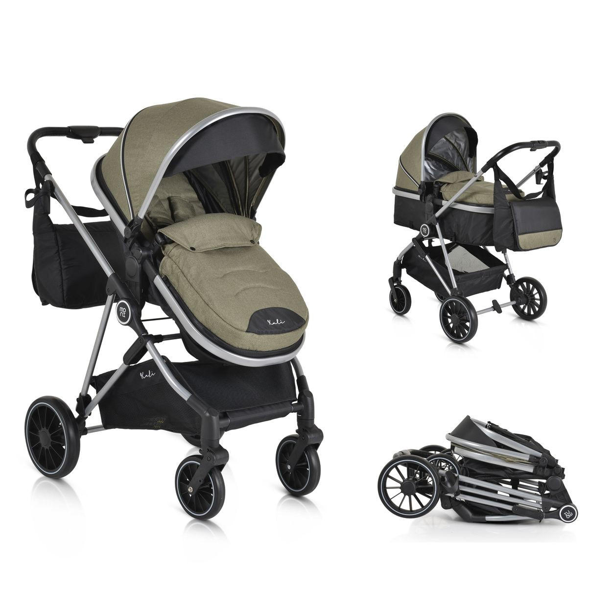 KINDERWAGEN 2 in 1 Kali grün umbaubar, Korb, Getränkehalter, Tasche - Grün, Metall (77/58/109cm) - Moni