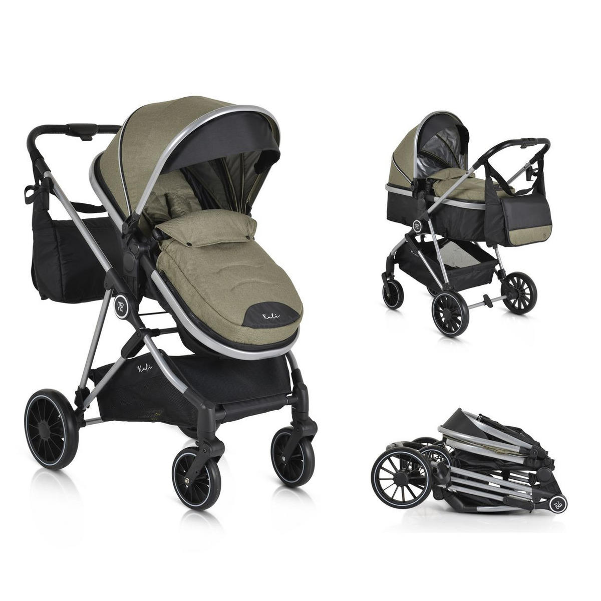 KINDERWAGEN 2 in 1 Kali grün umbaubar, Korb, Getränkehalter, Tasche - Grün, Metall (77/58/109cm) - Moni