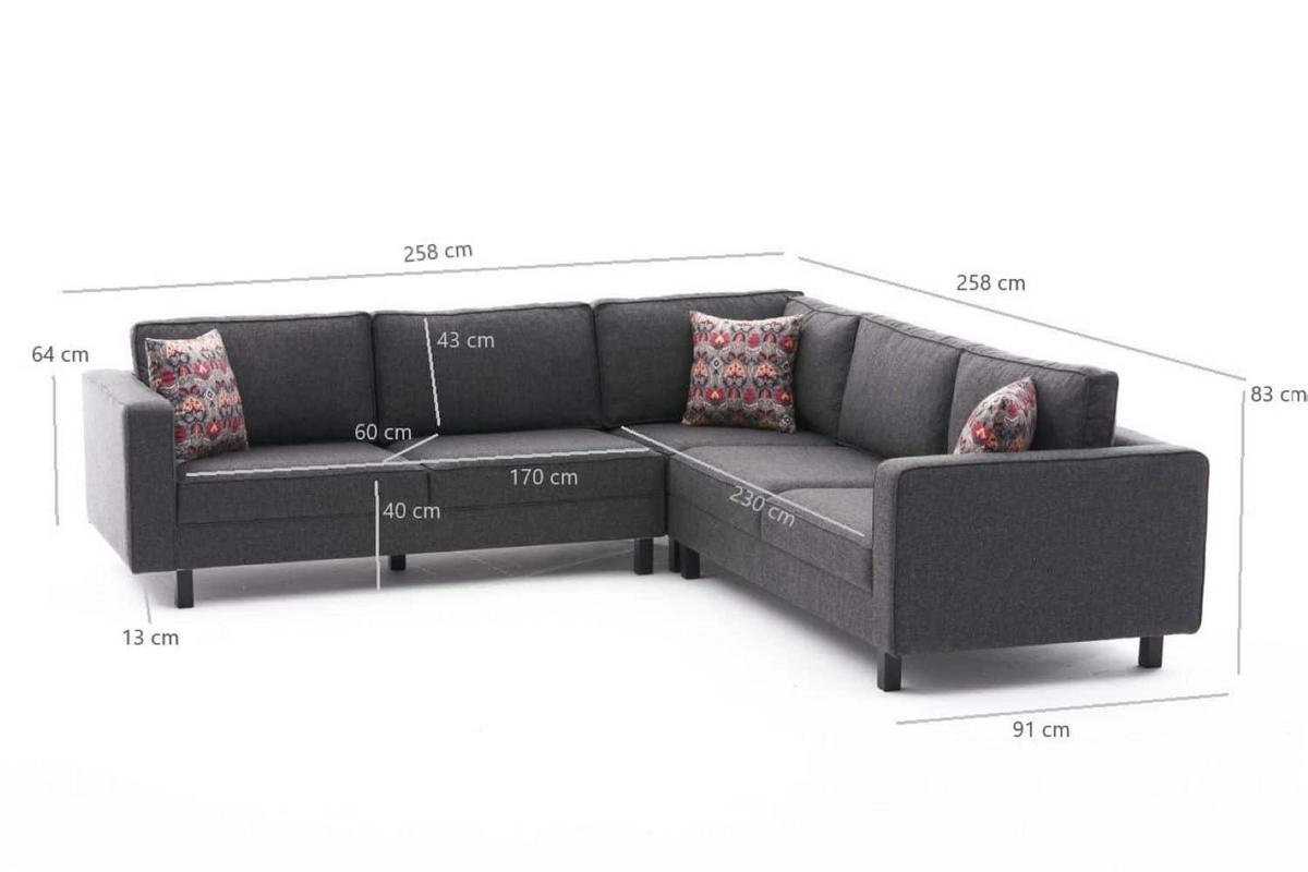 ECKSOFA schlichte Eleganz, lose Rückenkissen - Anthrazit/Schwarz, Holz/Buchenholz (258/258cm) - myHomelando