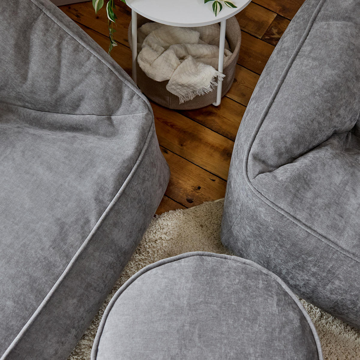 SITZSACK-SET 3 tlg, Sofa Chenille Cecilia, Sitzsack Sessel mit Hocker - Grau, Kunststoff/Textil (160/70/93cm) - icon