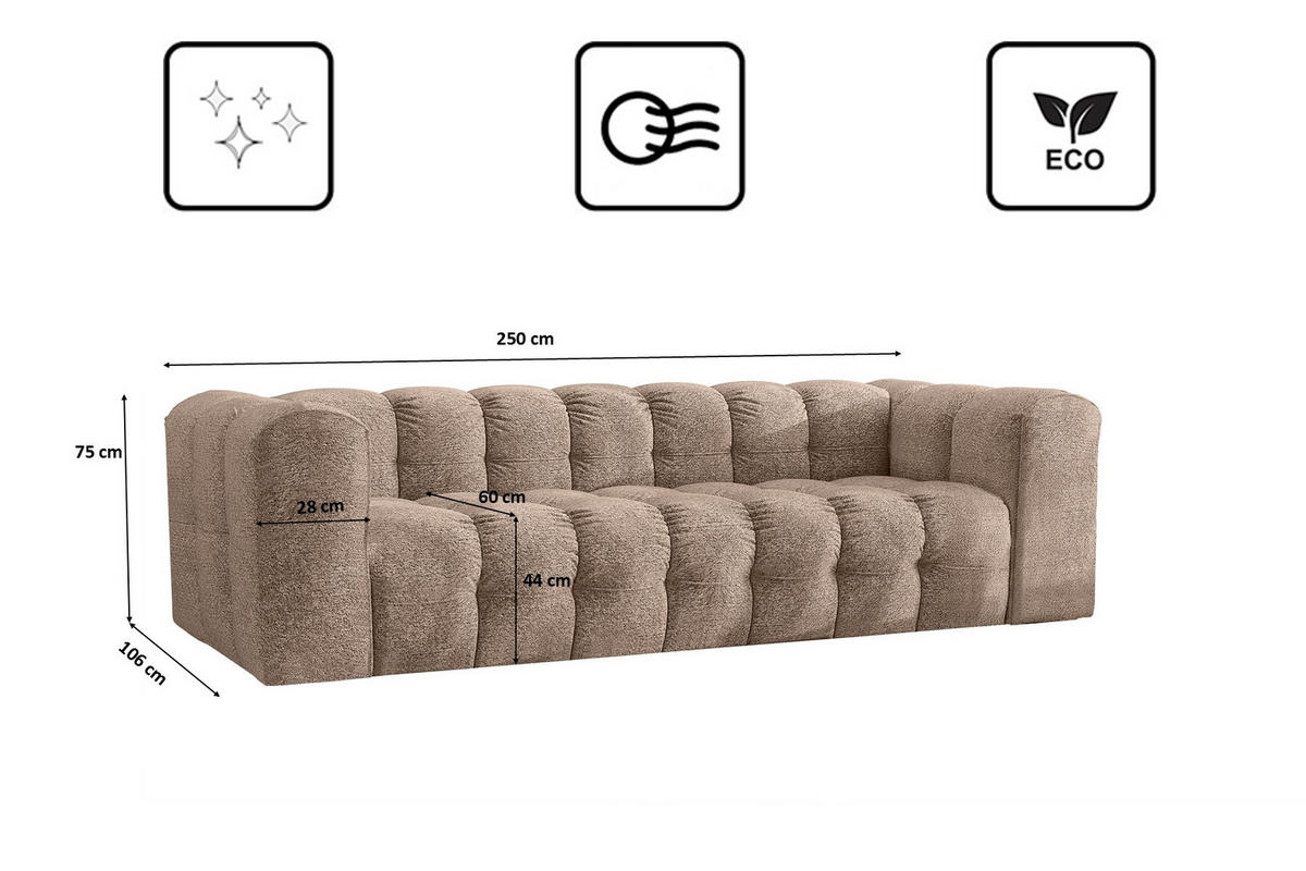 SOFA 4-Sitzer, Komfort, BALOO, Stoff Schenille & Bouclé, Dunkelbeige - Taupe, Holz (250/75/106cm) - Kaiser Möbel
