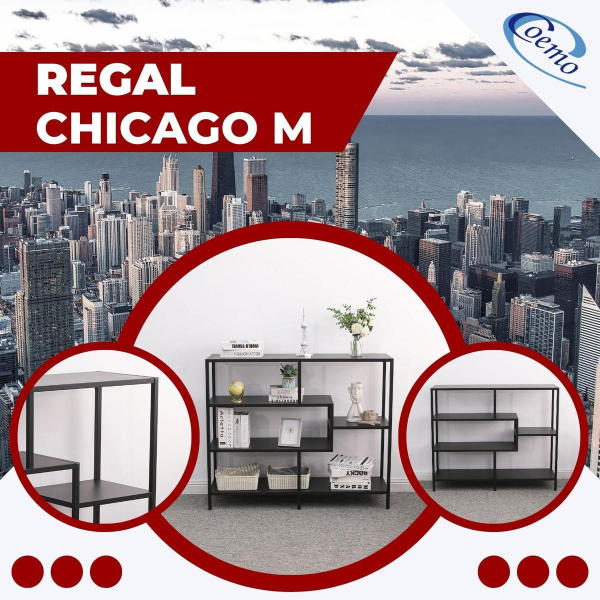 REGAL CHICAGO M Metall Schwarz 120/35/100 cm - Schwarz, Metall (35/100/120cm) - Coemo